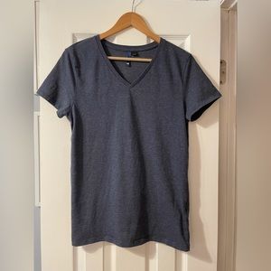 Mens medium heather blue v neck short sleeve shirt tshirt fitted